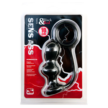 ToyFa Black&Red Sens Ass 10 см, черная, Рельефная анальная втулка с эрекционным кольцом