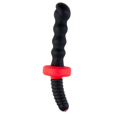ToyFa Black&Red Рельефный анальный вибратор 18 см, черный, С удобной рукояткой