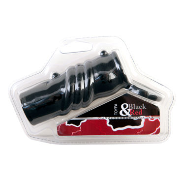 ToyFa Black&Red Насадка на пенис, черная, С клиторальным стимулятором