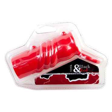 ToyFa Black&Red Насадка на пенис, красная, С клиторальным стимулятором