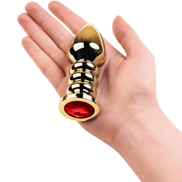 Toyfa Metal Анальная втулка с кристаллом, золотой/красный, С рельефной ножкой из металла и другие товары ToyFa с фото