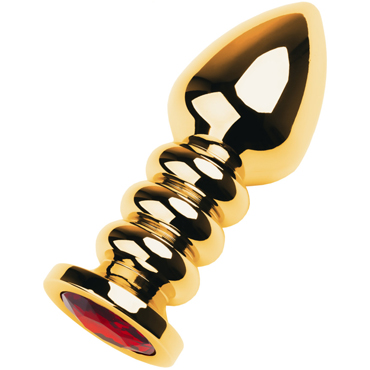 Toyfa Metal Анальная втулка с кристаллом, золотой/красный, С рельефной ножкой из металла