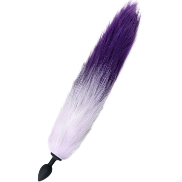 Toyfa POPO Анальная втулка с хвостом S, черный/бело-фиолетовый, Анальная втулка с пушистым хвостом