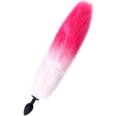 Toyfa POPO Анальная втулка с хвостом S, черный/бело-розовый, Анальная втулка с пушистым хвостом