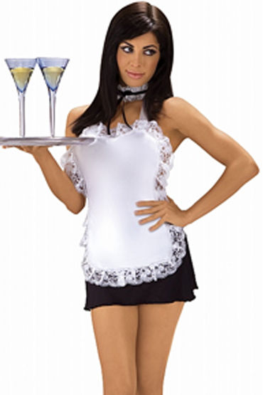 Roxana костюм официантки, черно-белый, Отделка кружевом, воротничок-ошейник