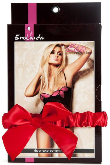 Erolanta комплект, черно-розовый - Откровенный топ и стринги - купить в секс шопе