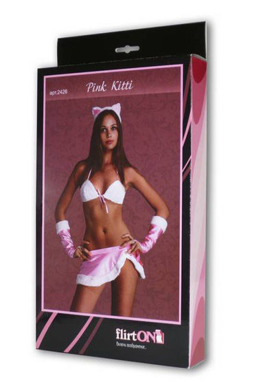 Flirt On Розовая кошечка - Отделан белым мехом, юбочка с разрезом - купить в секс шопе