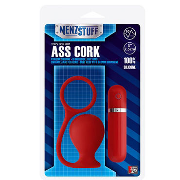 Menzstuff Ass Cork Wide, красная, Анальная втулка с вибрацией