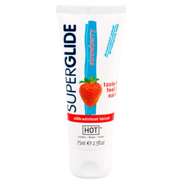 Hot Super Glide Strawberry, 75 мл, Съедобная смазка со вкусом клубники