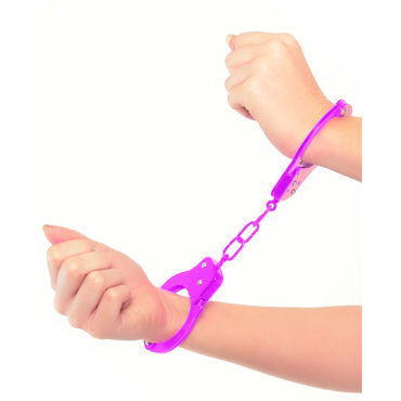 Pipedream Neon Fun Cuffs, фиолетовые - Наручники неоновые металлические с ключиками - купить в секс шопе