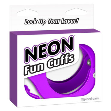 Pipedream Neon Fun Cuffs, фиолетовые, Наручники неоновые металлические с ключиками