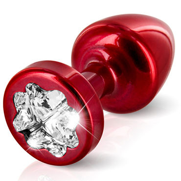 Diogol Anni Clover T2, красная, Анальная пробка с кристаллом Swarovski в форме клевера