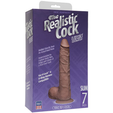 Doc Johnson Vac-U-Lock The Realistic Cock 19 см, коричневый - Реалистичный фаллоимитатор-насадка к трусикам - купить в секс шопе