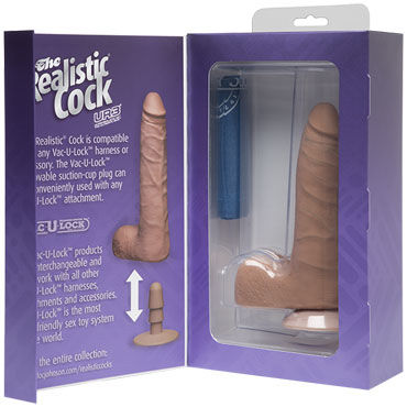 Doc Johnson Vac-U-Lock The Realistic Cock 19 см, коричневый, Реалистичный фаллоимитатор-насадка к трусикам и другие товары Doc Johnson с фото