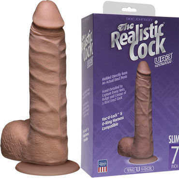 Doc Johnson Vac-U-Lock The Realistic Cock 19 см, коричневый - фото, отзывы