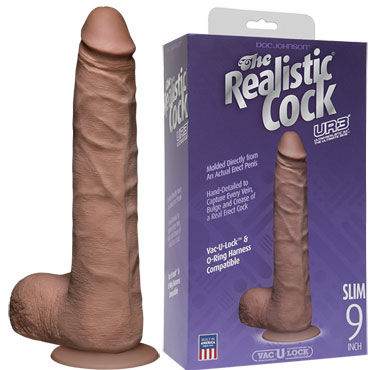 Doc Johnson Vac-U-Lock The Realistic Cock 24 см, коричневый, Реалистичный фаллоимитатор-насадка к трусикам