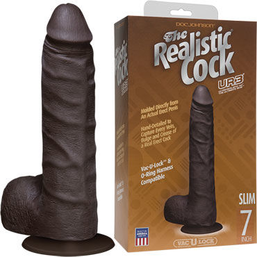 Doc Johnson Vac-U-Lock The Realistic Cock 19 см, черный, Реалистичный фаллоимитатор-насадка к трусикам