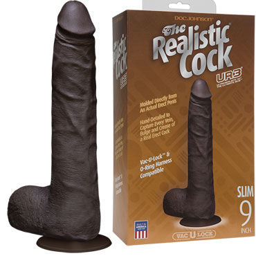Doc Johnson Vac-U-Lock The Realistic Cock 24 см, черный, Реалистичный фаллоимитатор-насадка к трусикам