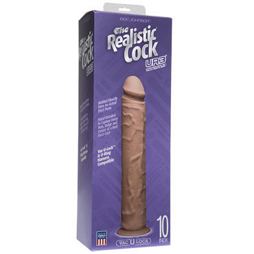Doc Johnson Vac-U-Lock The Realistic Cock Without Balls 25 см, коричневый - Реалистичный фаллоимитатор-насадка к трусикам - купить в секс шопе