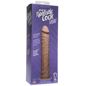 Doc Johnson Vac-U-Lock The Realistic Cock Without Balls 30 см, коричневый - Реалистичный фаллоимитатор-насадка к трусикам - купить в секс шопе