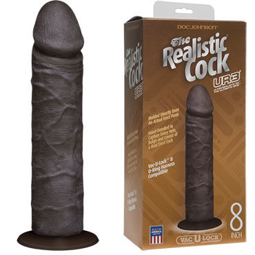 Doc Johnson Vac-U-Lock The Realistic Cock Without Balls 22 см, черный, Реалистичный фаллоимитатор-насадка