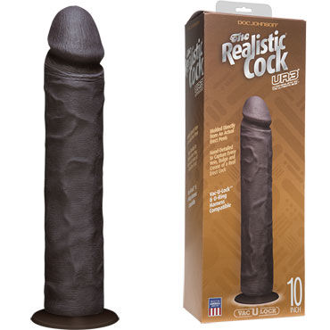 Doc Johnson Vac-U-Lock The Realistic Cock Without Balls 25 см, черный, Реалистичный фаллоимитатор-насадка к трусикам