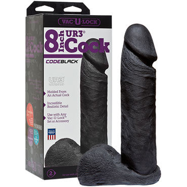 Doc Johnson Vac-U-Lock UR3 Cock 20 см, черная, Реалистичная насадка фаллоимитатор
