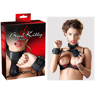 Bad Kitty Hals-Hand-Fessel, черная, Фиксация наручники с ошейником