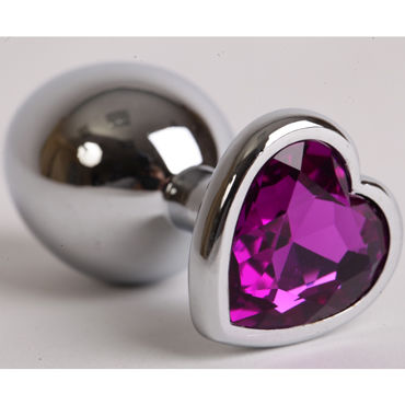 4sexdreaM Пробка металлическая с сердечком, серебристая, С фиолетовым кристаллом