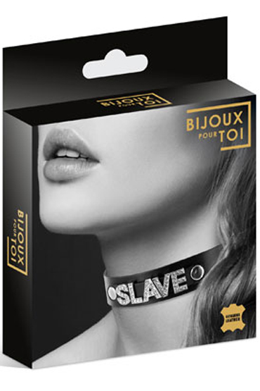 Bijoux Pour Toi Collier Strass Slave Cuir Bovin, черный, Чокер с надписью Slave