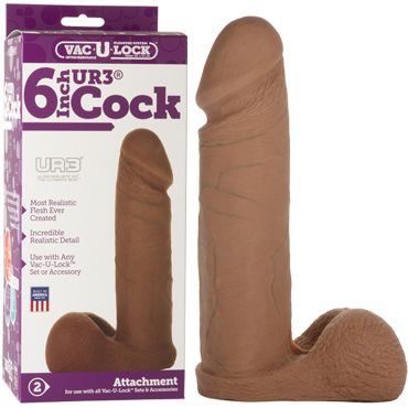 Doc Johnson Vac-U-Lock Cock 15 см, коричневый, Реалистичная насадка
