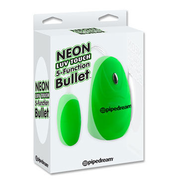 Pipedream Neon Luv Touch 5 Function Bullet, зеленое, Многоскоростное виброяйцо