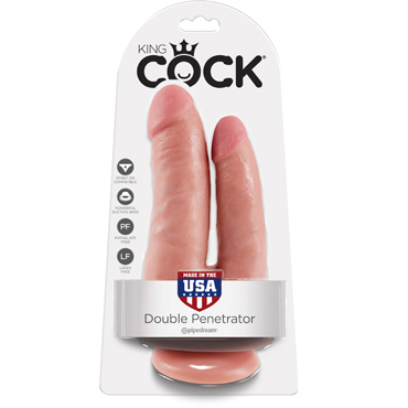 Pipedream King Cock Double Penetrator 15 см, телесный, Анально-вагинальный фаллоимитатор на присоске