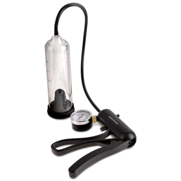 Pipedream Pump Worx Pro-Gauge Power Pump, прозрачная - Вакуумная мужская помпа с датчиком давления - купить в секс шопе