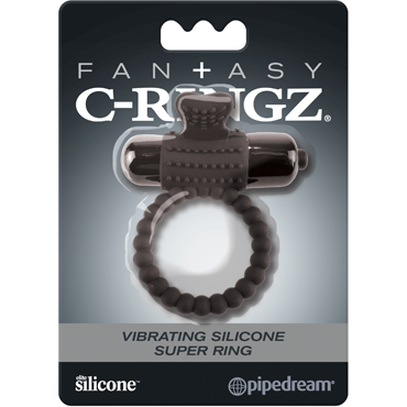 Pipedream Fantasy C-Ringz Vibrating Silicone Super Ring, черное, Эрекционное виброкольцо со стимулирующим рельефом