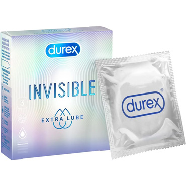 Durex Invisible Extra Lube, 3 шт, Презервативы ультратонкие с увеличенным объемом смазки