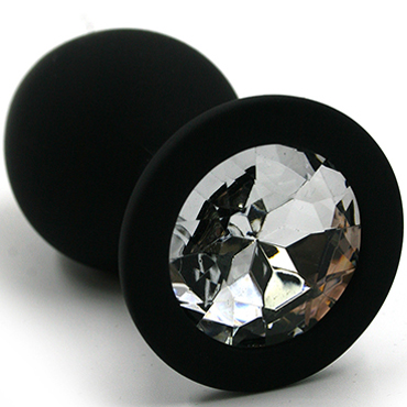 Funny Steel Anal Plug Silicone Medium, черный/прозрачный, Анальная пробка с кристаллом