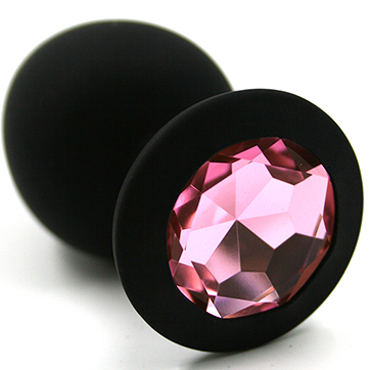 Funny Steel Anal Plug Silicone Medium, черный/розовый, Анальная пробка с кристаллом