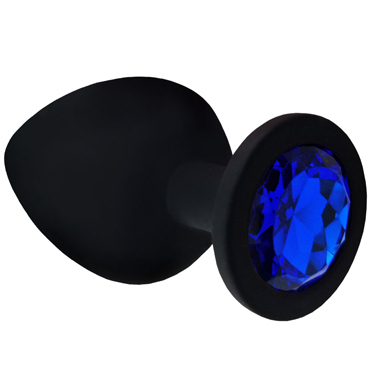 Funny Steel Anal Plug Silicone Medium, черный/синий, Анальная пробка с кристаллом
