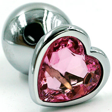 Funny Steel Anal Plug Al Medium, серебристый/розовый, Анальная пробка с кристаллом в форме сердца