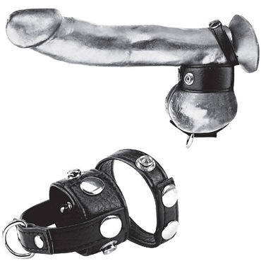 Blue Line Cock Ring With 1" Ball Stretcher and Optional Weight Ring, черный