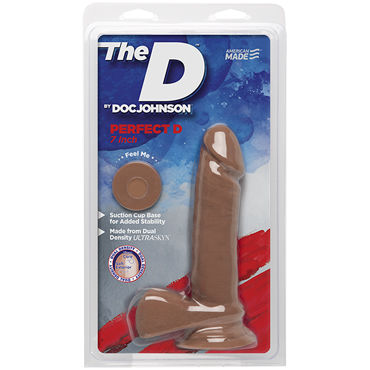 Doc Johnson The D Perfect D 7, светло-коричневый, Реалистичный фаллоимитатор с мошонкой
