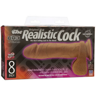 Doc Johnson Realistic Cock 20 см, коричневый - Реалистичный фаллоимитатор на присоске - купить в секс шопе