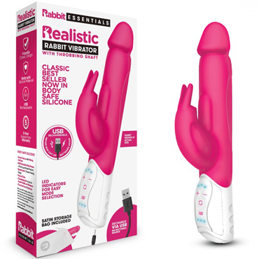 Rabbit Essentials Realistic Rabbit Vibrator, розовый