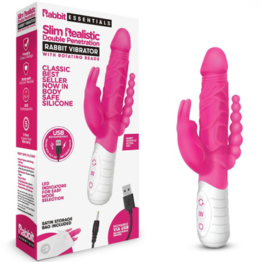 Rabbit Essentials Slim Realistic Double Penetration Rabbit Vibrator, розовый