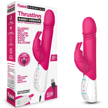 Rabbit Essentials Thrusting Rabbit Vibrator, розовый