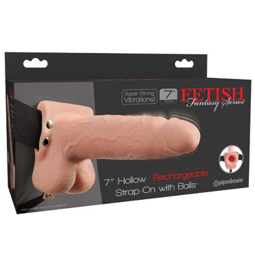Pipedream Fetish Fantasy Hollow Rechargeable Strap-on with Balls 18 см, телесный