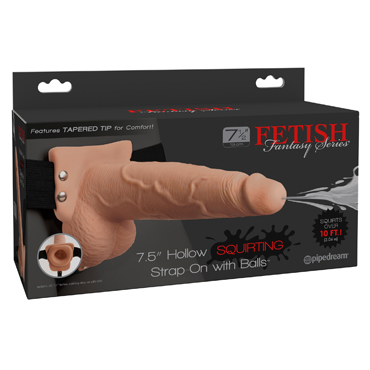 Pipedream Fetish Fantasy Hollow Squirting Strap-On with Balls 19 см, телесный