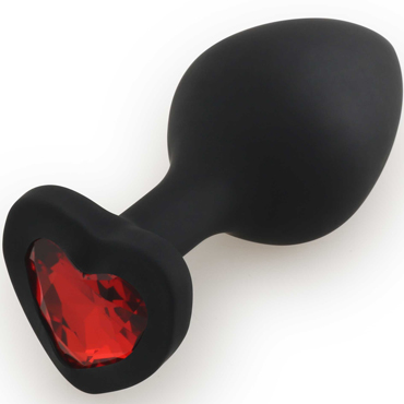 Play Secrets Silicone Butt Plug Heart Shape Medium, черный/красный, Средняя анальная пробка с кристаллом в форме сердца
