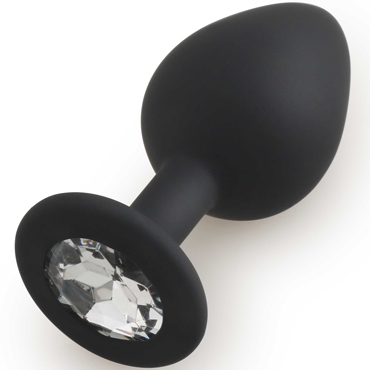 Play Secrets Silicone Butt Plug Medium, черный/прозрачный, Средняя анальная пробка, из силикона с кристаллом